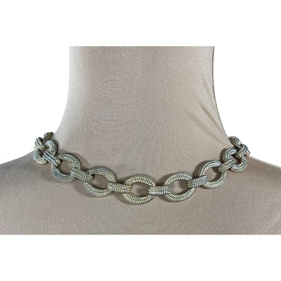 Hammered Chain Choker Chunky Link Gold Tone Magnetic Clasp - Picture 1 of 4